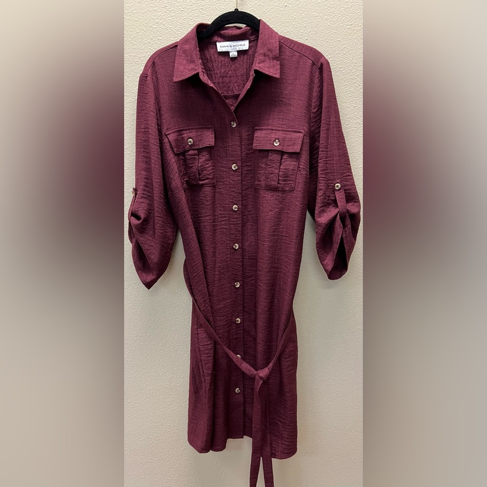 Emma & Michele Large Berry-Tone Button-Front Dress